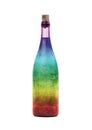 Old bottle of wine in a rainbow colored bottle, covered in dust Royalty Free Stock Photo