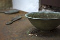 Old Bowl, comb and mirror made of steel