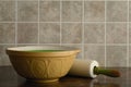 Old bowl and rolling pin Royalty Free Stock Photo