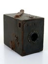 Old Box Camera In Brown Lwather Case