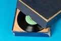 Old box with vinyl records, collection. Vintage Vinyl records singles Royalty Free Stock Photo