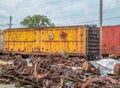 Old boxcar abandoned in train yard Royalty Free Stock Photo