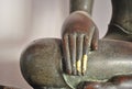 Old Brass Beautiful Hand of Buddhist Statue in Wat Phra Sri bangkok Temple Thailand