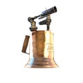 Old brass blow torch with wooden handle and bronze nozzle 3d illustration