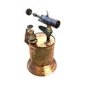Old brass blow torch with wooden handle and bronze nozzle 3d illustration