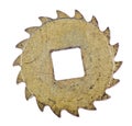 Old brass isolated gear with curved teeths