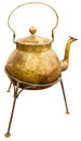 Old brass kettle on white Royalty Free Stock Photo