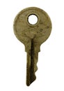 Old Brass Key Isolated on a White Background Royalty Free Stock Photo