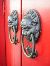 Old brass knocker with lion head Royalty Free Stock Photo