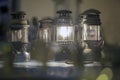 Old brass lamp Lamps use kerosene, old lamps shining with old compressed air lamps, ancient colors.Antique lamp.soft focus Royalty Free Stock Photo