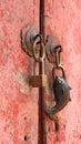 Old Brass Padlock On Old Pink Door Royalty Free Stock Photo