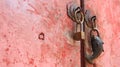 Old Brass Padlock On Pink Door Royalty Free Stock Photo