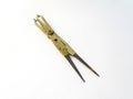 Old brass reduction compass or proportional scale divider. Geometry tool used to scale designs Royalty Free Stock Photo