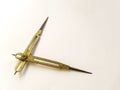 Old brass reduction compass or proportional scale divider. Geometry tool used to scale designs Royalty Free Stock Photo