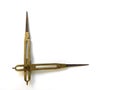 Old brass reduction compass or proportional scale divider. Geometry tool used to scale designs. Royalty Free Stock Photo