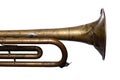 Old brass trumpet damaged musical instrument