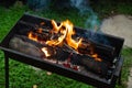 Old brazier with burning firewood on the backyard Royalty Free Stock Photo