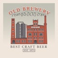 Beer banner with brewery building in retro style