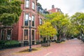 Traditional bick apartment building in a historic residential district on a cloudy autumn day Royalty Free Stock Photo