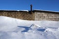 Old brick building and snow pile. Royalty Free Stock Photo