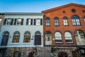 Old brick buildings and narrow wood bridge in Savannah, Georgia