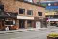 Old brick houses with traditional Asian cafes and restaurants on the street. Seoul, South Korea, 12-30-2017 Royalty Free Stock Photo