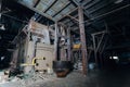 Old brick industrial stove for melting glass in abandoned factory