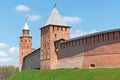 Old brick Kremlin walls and towers of Veliky Novgorod (Novgorod the Great), Russia Royalty Free Stock Photo