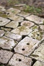 Old brick paving background closeup. Vintage brick texture Royalty Free Stock Photo