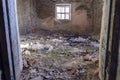 Old brick room. Room with a window. Abandoned room. Scary room