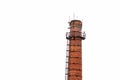 Old brick smokestack isolated on white background. Old factory chimney. Red brick victorian manufacture chimney Royalty Free Stock Photo