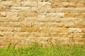Old brick stone wall background with grass Royalty Free Stock Photo