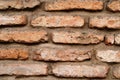 Old brick wall, abstract brown grunge background. Fragment of a brick wall of an old building in the old city Royalty Free Stock Photo