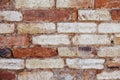 Old brick wall background, brick wall texture, structure. old broken brick, cement joints, close-up. Royalty Free Stock Photo