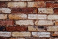 Old brick wall background, brick wall texture, structure. old broken brick, cement joints, close-up. Royalty Free Stock Photo