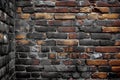 Old brick wall built with weathered stone material, displaying rusticity