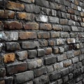 Old brick wall built with weathered stone material, displaying rusticity