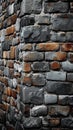 Old brick wall built with weathered stone material, displaying rusticity