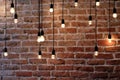 Old brick wall with bulb lights lamp Royalty Free Stock Photo