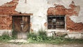 Old Brick Wall with Closed Door and Barred Window Royalty Free Stock Photo