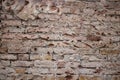 Old brick wall.  Collapsed wall brick.  Dilapidated building. Royalty Free Stock Photo