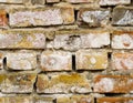 The old brick wall is crumbling and ruined Royalty Free Stock Photo