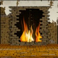 Old brick wall with a fireplace and floor in perspective Royalty Free Stock Photo