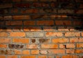 Old brick wall of the house. A shadow from the roof falls on half the wall. The red brick laying with layers of cement Royalty Free Stock Photo