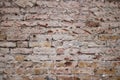 Old brick wall. Loose brick. Surface of wall. Texture of stone Royalty Free Stock Photo
