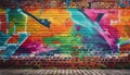 Old brick wall painted in colors, graffiti drawing aerosol paints Royalty Free Stock Photo
