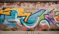Old brick wall painted in colors, graffiti drawing aerosol paints Royalty Free Stock Photo
