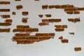 Old brick wall partially plastered and white painted, background texture for historical architecture concepts, copy space Royalty Free Stock Photo