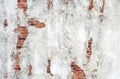 Old brick wall with peeling mortar grunge concrete weathered wall background