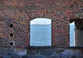 old brick wall with sea view Royalty Free Stock Photo